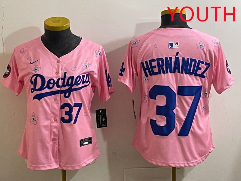 Youth Los Angeles Dodgers #37 Hernandz Pink Sakura Edition 2025 Nike MLB Jersey style 34->youth mlb jersey->Youth Jersey